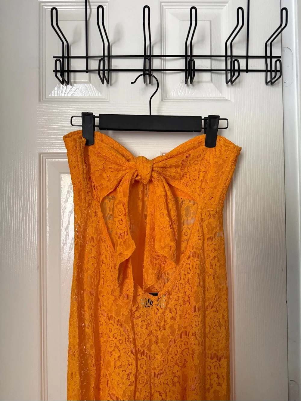 Eliou Strapless Orange Lace Maxi Dress